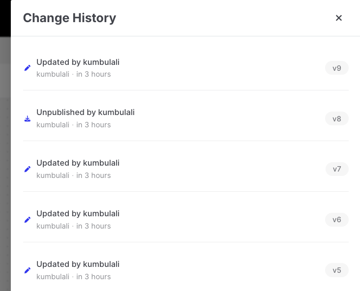Automations: Change History panel
